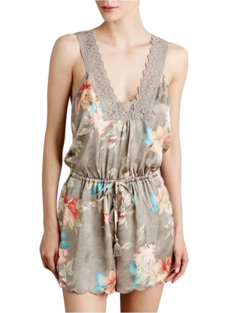 Anthropologie Romper Womens Small Eloise Lela Lace Satin Floral Girly One Piece